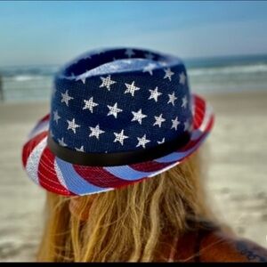 Patriotic Star-Patterned Fedora Hat
